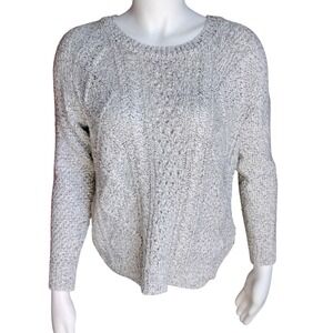 Garage Grey White Marled Cable Knit Sweater Womens XS Crew Neck Pullover